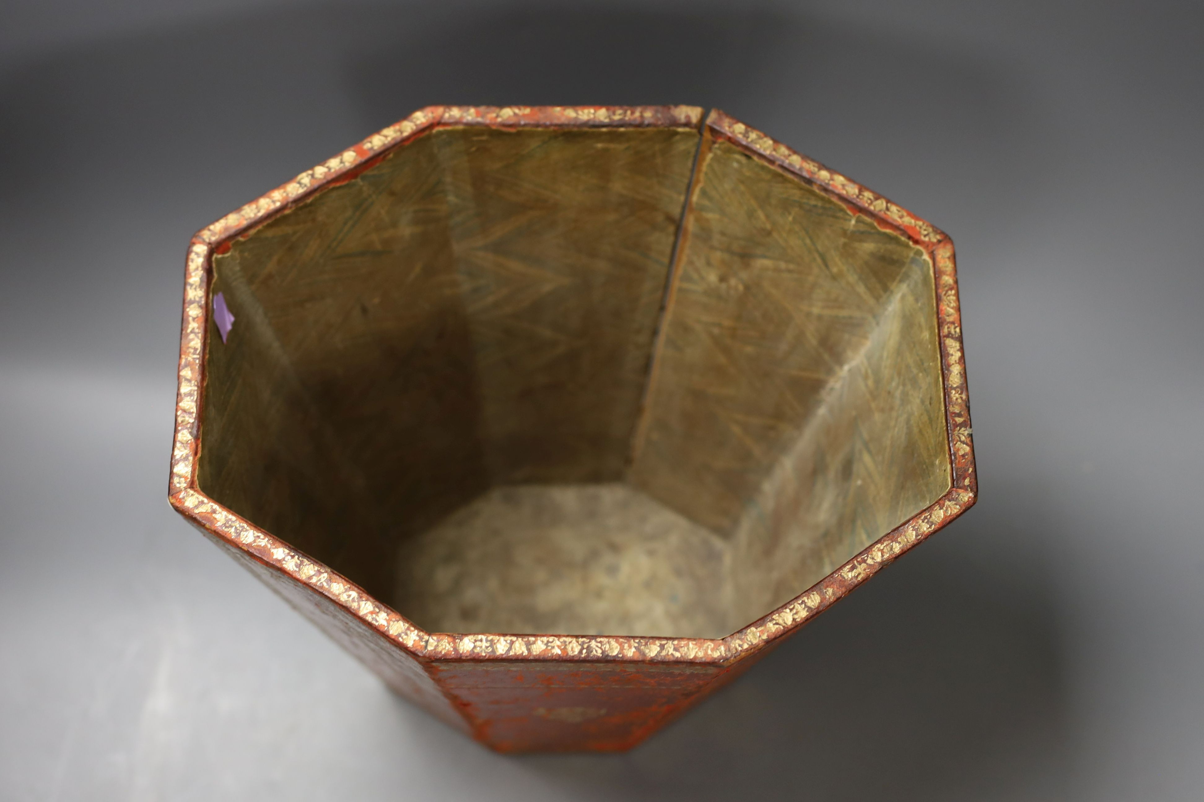 A tooled red leather waste paper basket - 30cm tall